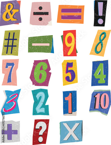 Colorful Magazine Cut-out Numbers Elements Set