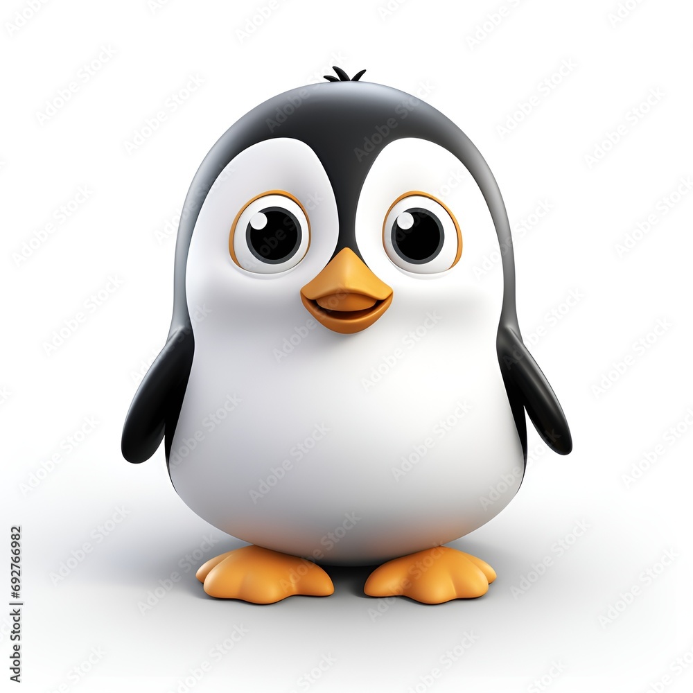 Fototapeta premium Cute 3D Penguin Cartoon Icon on White Background