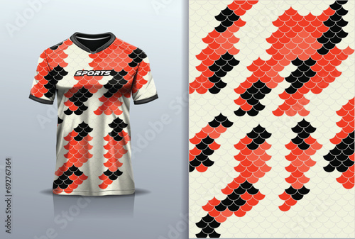 Tshirt Mockup Sport Jersey Design Abstract Pattern Koi fish Carp fish scale White-red color