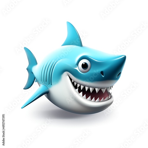 Cute Cartoon Shark Icon on White Background