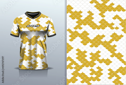 Tshirt Mockup Sport Jersey Design Abstract Pattern Koi fish Carp fish scale White-gold color