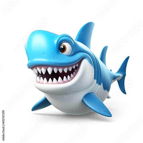 Cute Cartoon Shark Icon on White Background