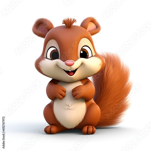 Adorable 3D Squirrel Cartoon Icon on White Background