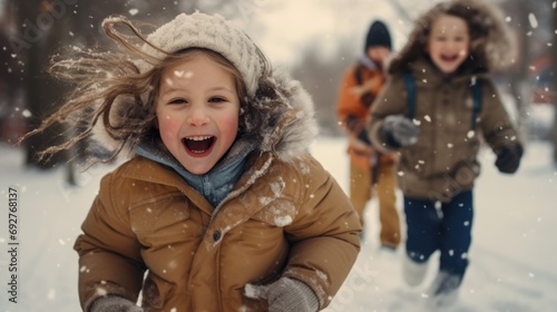 Kids have fun with the winter snow games