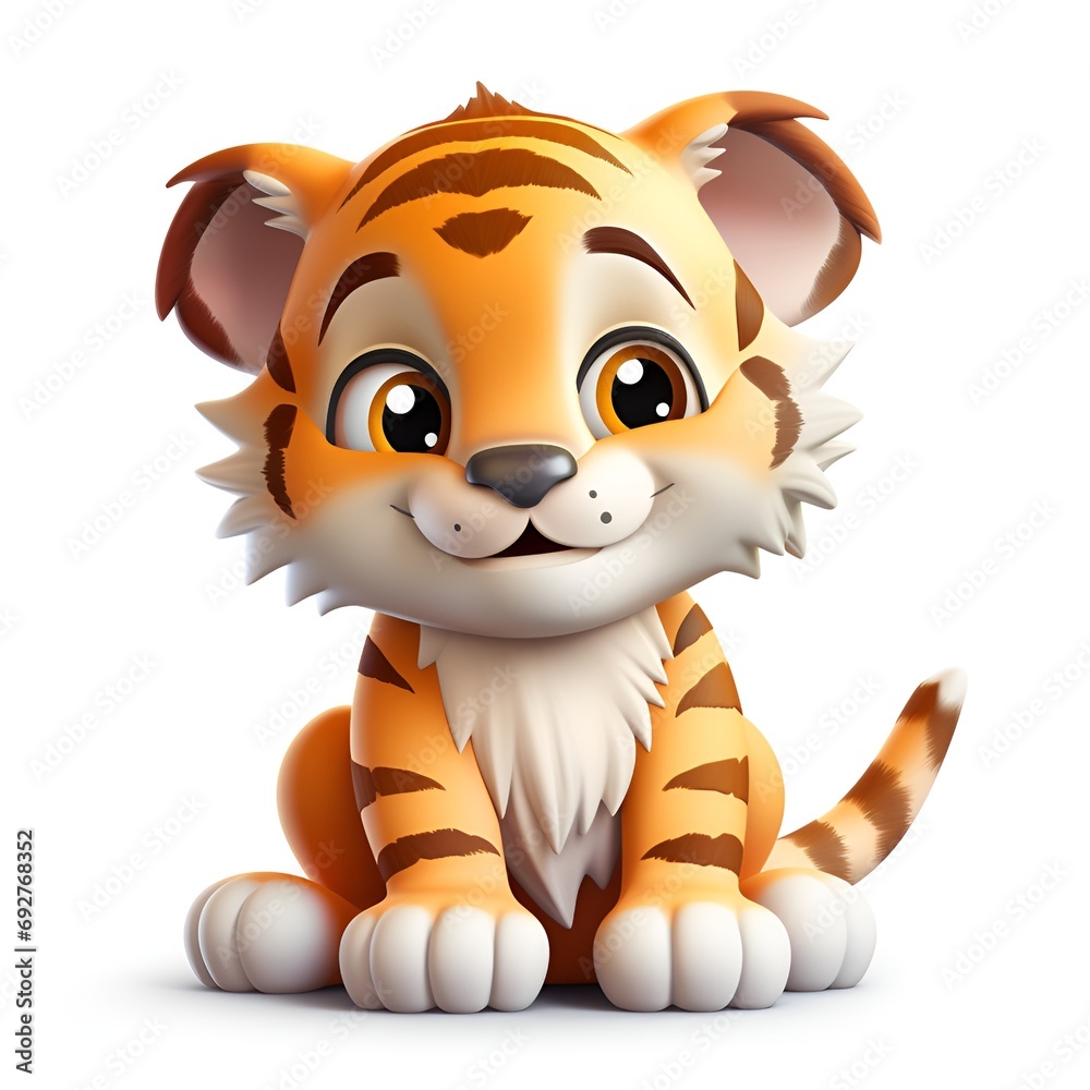 Cute 3D Tiger Cartoon Icon on White Background Cute 3D Tiger Cartoon Icon on White Background