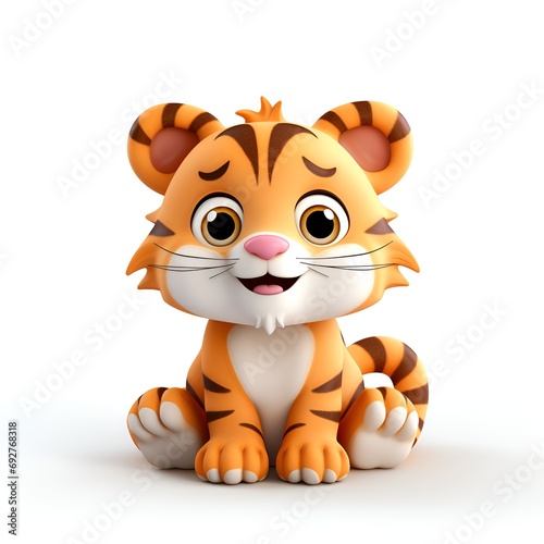 Cute 3D Tiger Cartoon Icon on White Background