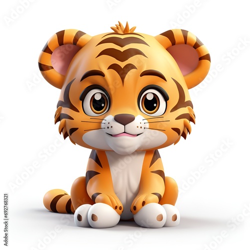 Cute 3D Tiger Cartoon Icon on White Background