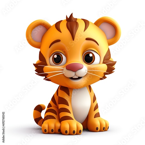 Cute 3D Tiger Cartoon Icon on White Background