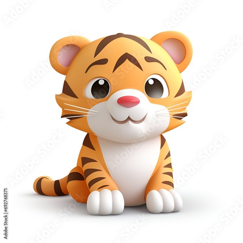 Cute 3D Tiger Cartoon Icon on White Background