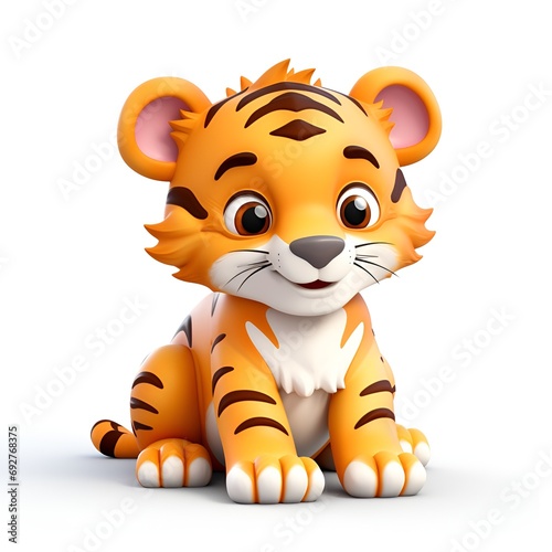 Cute 3D Tiger Cartoon Icon on White Background