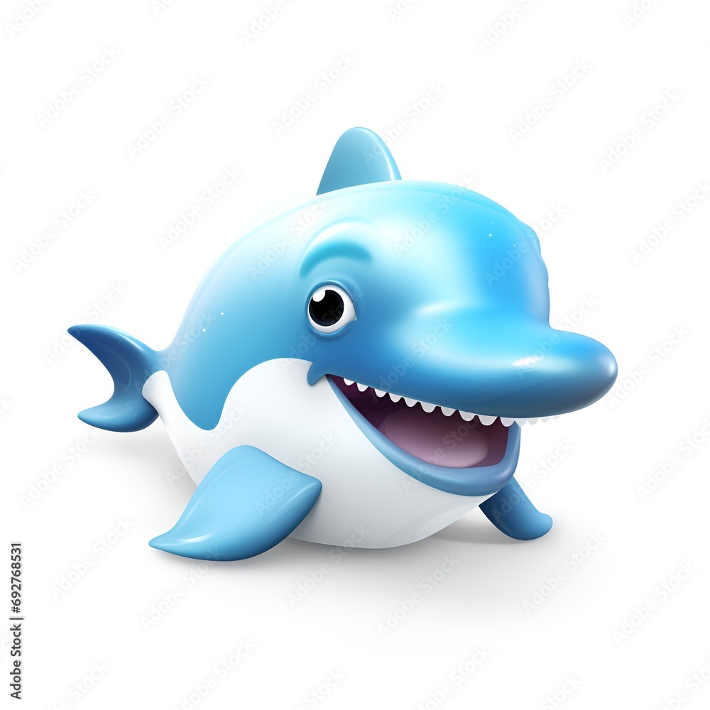 Cute 3D Dolphin Cartoon Icon on White Background Cute 3D Dolphin Cartoon Icon on White Background