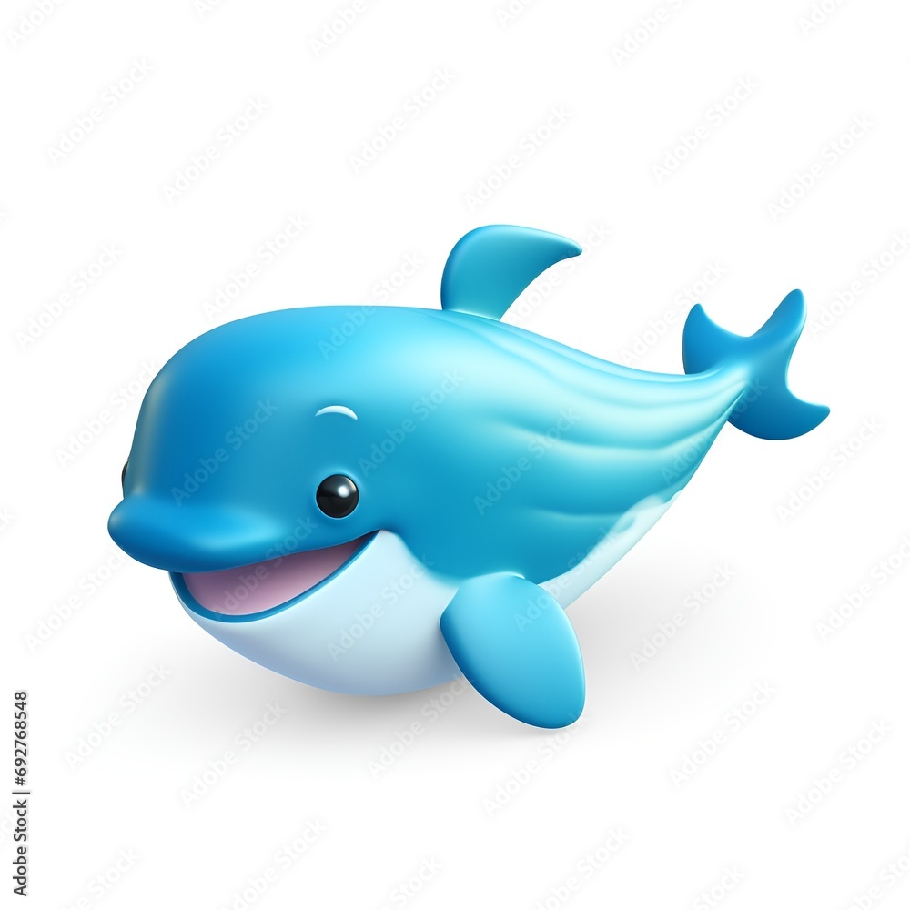 Cute 3D Dolphin Cartoon Icon on White Background Cute 3D Dolphin Cartoon Icon on White Background
