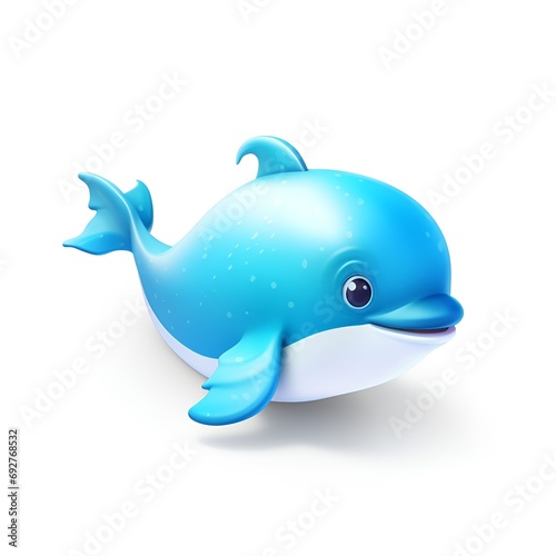 Cute 3D Dolphin Cartoon Icon on White Background