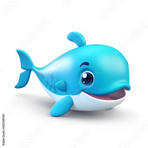 Cute 3D Dolphin Cartoon Icon on White Background
