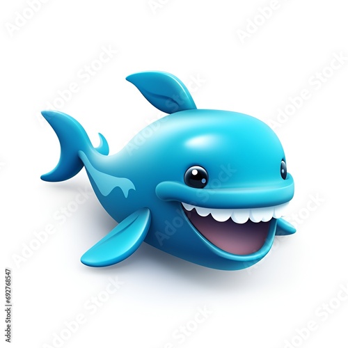 Cute 3D Dolphin Cartoon Icon on White Background