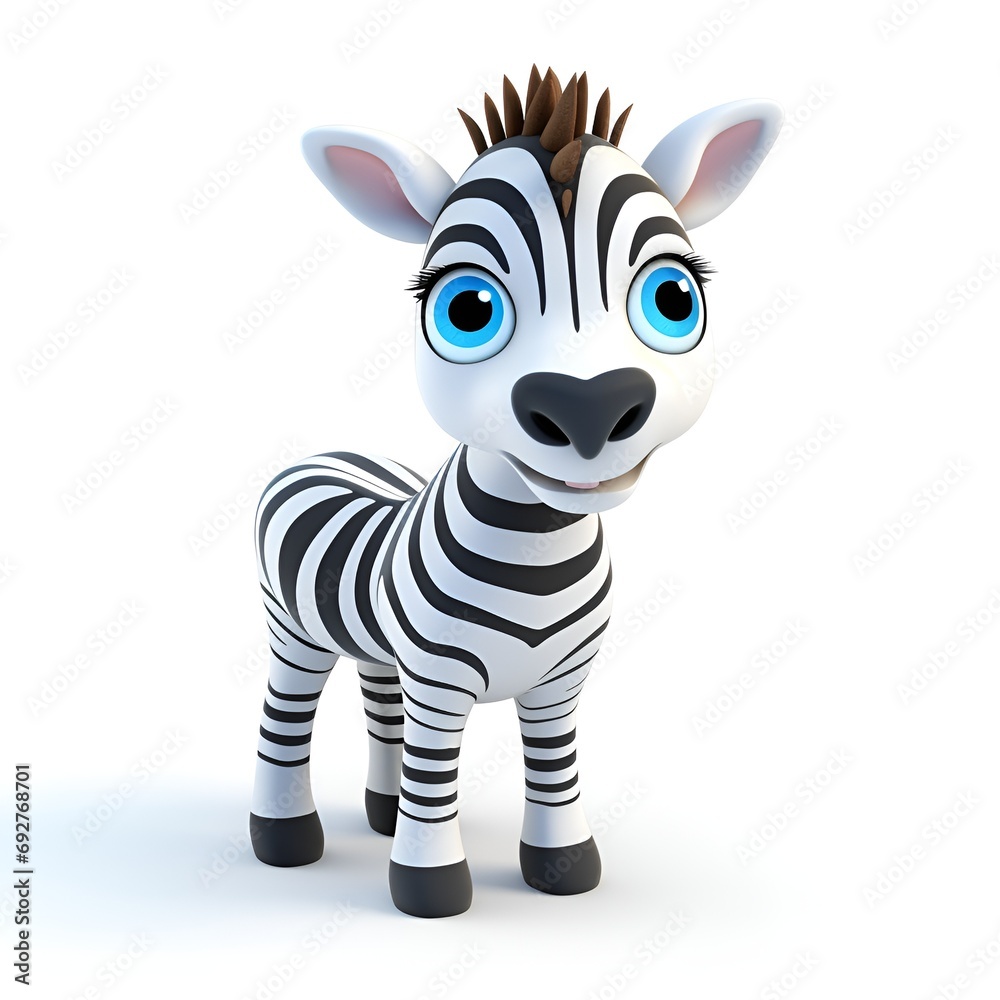 Charming 3D Zebra Icon on White Background