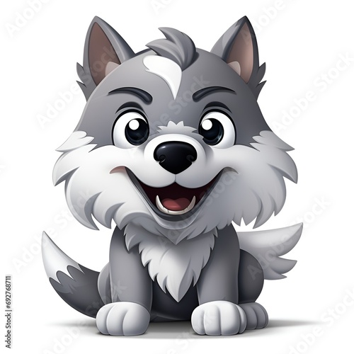 Adorable 3D Wolf Cartoon Icon on White Background © Mauro