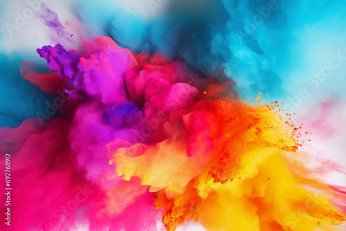 Close-up of splashed of vibrant colorful powders, Holi festival celebration, generative ai photo