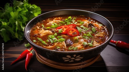 Fotografie, Obraz Chinese Style Hot and Sour Soup with Spicy Chili Pepper and Delicious Asian Cook