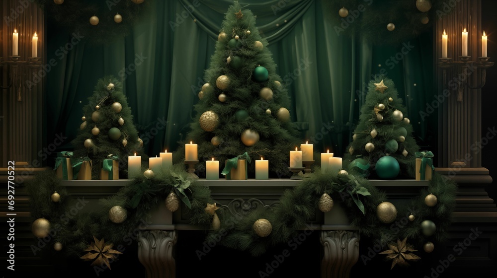 Green texture of Christmas tree branches creating a festive fir tree background.