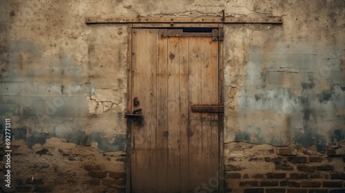 Image of a dilapidated old prison door. photo