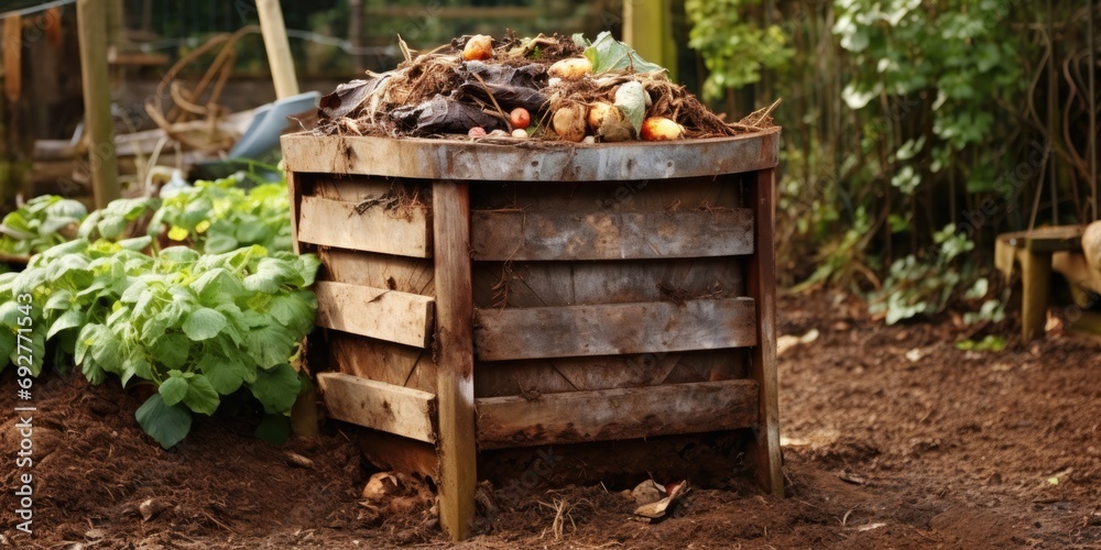 Old garden compost bin for organic material. Old garden compost bin for organic material.