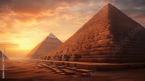 Image of an ancient pyramid  highlighting the intricate textures of the weathered blocks.