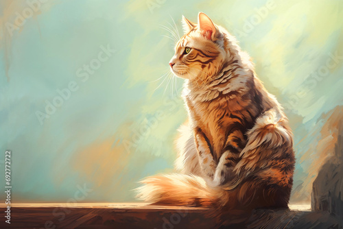 Painting of an Orange Tabby Cat with Copy Space photo