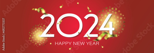 Happy New Year 2024. Luxury red background Design. Greeting Card  Banner  Poster. Vector Illustration.