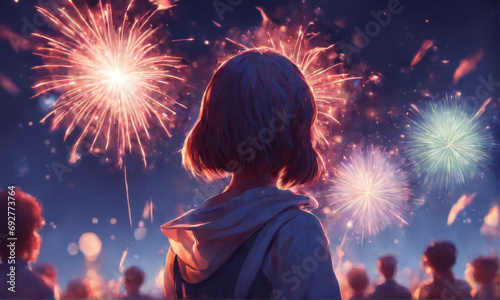 A shot of a girl watching fireworks