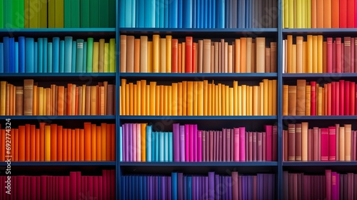 Rows of bright and neatly arranged books adorn the shelves of the library.