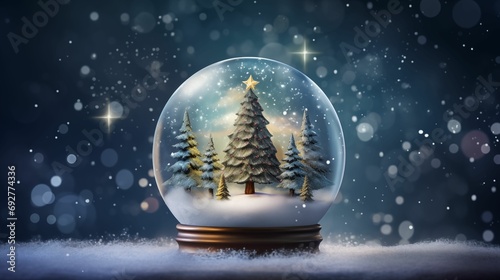 Shiny Christmas tree enclosed within a snow globe. © kept