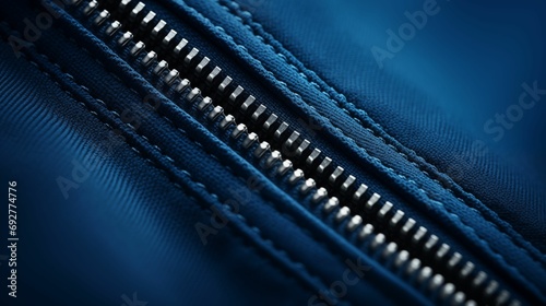 The zipper on the blue jacket.