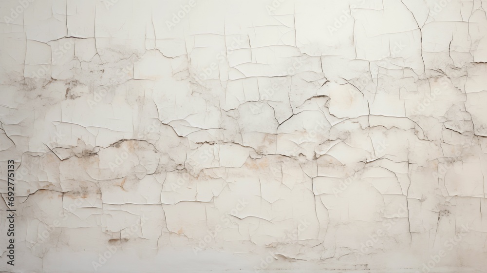 Obraz premium Weathered white wall decorated with intricate cracks.
