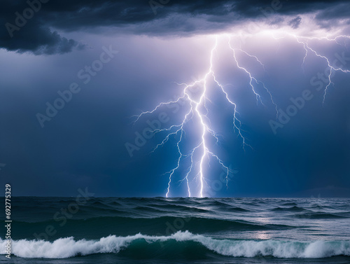 A single big lightning over the sea - Generative AI 