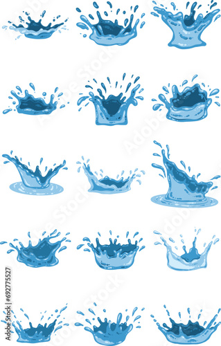 Fresh Blue Water Splash Element Illustration Set photo