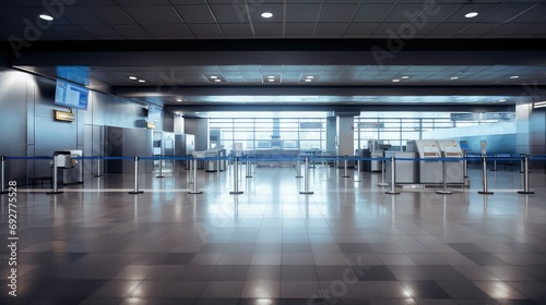 covid empty airport background illustration quarantine lockdown, silence eerie, ghostly abandoned covid empty airport background photo