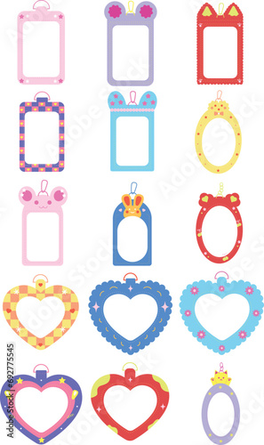 Colorful Cute K-Pop Photocard Holder Element Illustration Set
