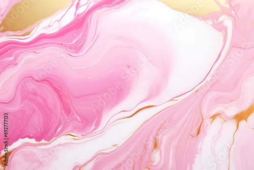 Beautiful cute pink fluid art. Pink gold white abstract art. Colorful marble illustration pattern. Generative AI.