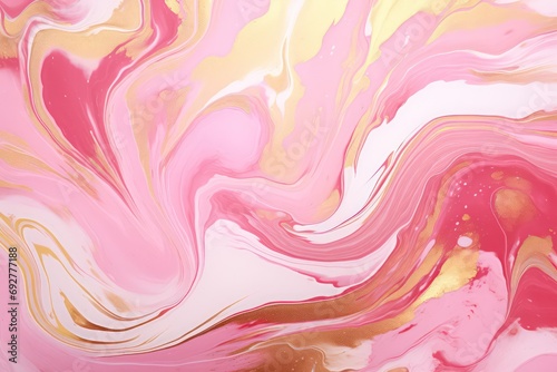Beautiful cute pink fluid art. Pink gold white abstract art. Colorful marble illustration pattern. Generative AI.