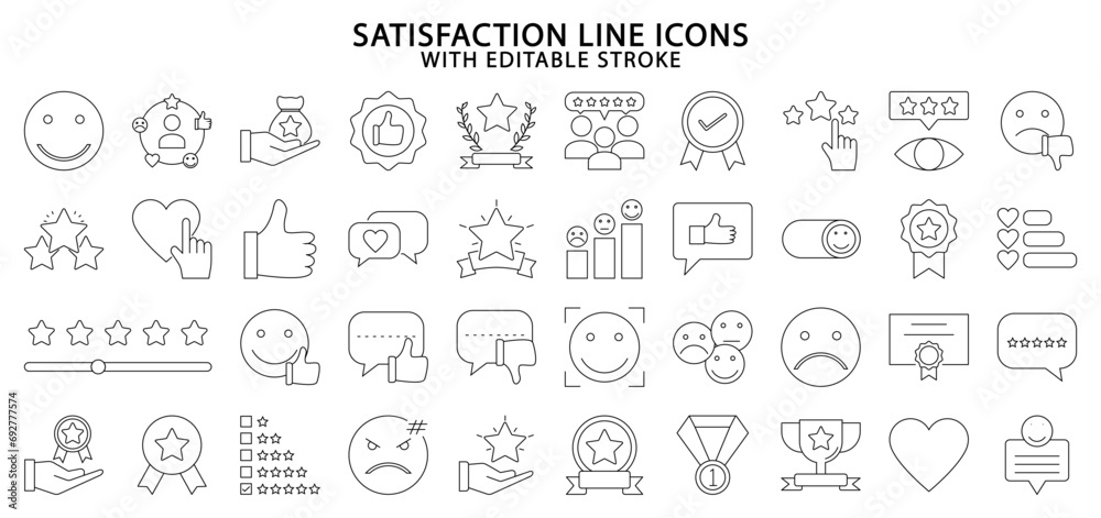 Satisfaction icons. Satisfaction icon set. Feedback line icons. Customer experience. Vector illustration. Editable stroke.