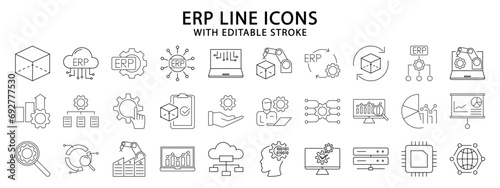 ERP icons. Enterprise resource planning line icons. ERP icon set. Vector illustration. Editable stroke. photo