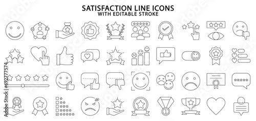 Satisfaction icons. Satisfaction icon set. Feedback line icons. Customer experience. Vector illustration. Editable stroke.