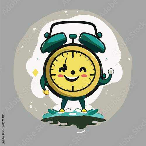 alarm clock character, clock cartoon, clock cartoon vector, beautiful cartoon character of a clock smiling, clock illustration, time is running out.