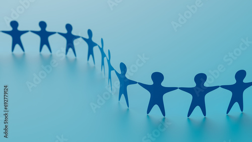 Teamwork concept background where human symbols are linked together, 3d rendering photo