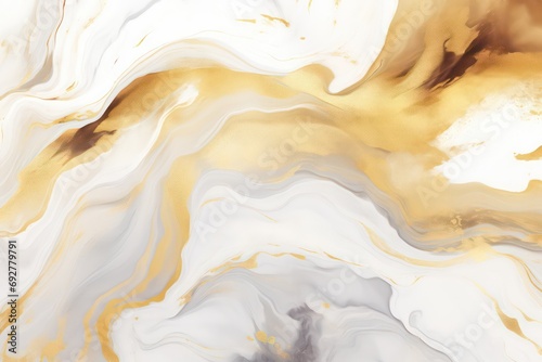 Beautiful Gold abstract wallpaper. Gold and white fluid art. Abstract Art Desktop Wallpaper. Generative AI.