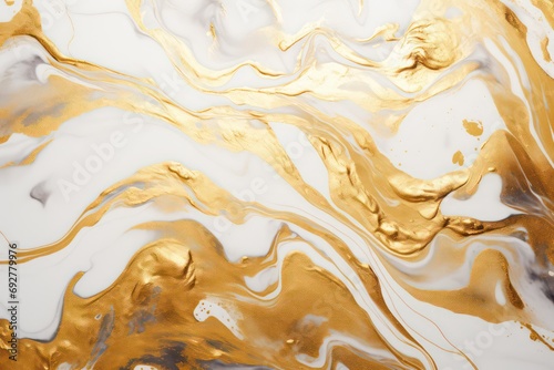 Beautiful Gold abstract wallpaper. Gold and white fluid art. Abstract Art Desktop Wallpaper. Generative AI.