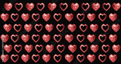 Animated background with hearts. Glitter effect background. Motion graphic. San Valentine. Happy Birthday. Backdrop for holidays.