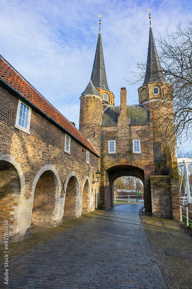 Iconic Delft Gothic city gate 