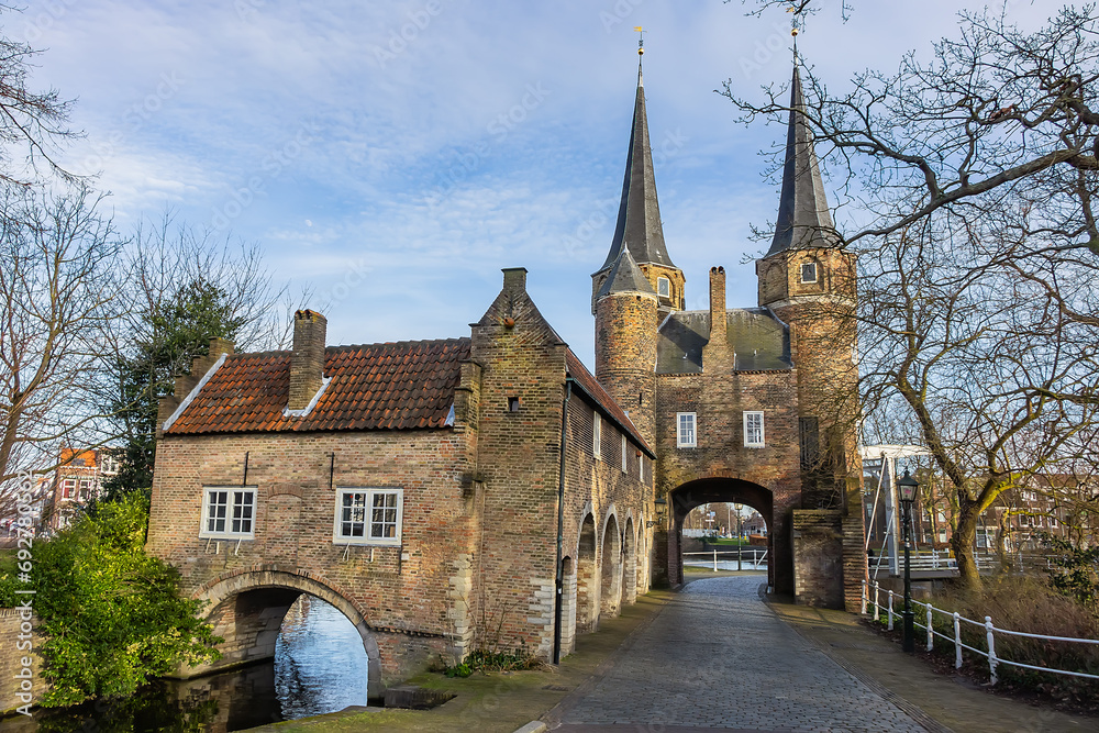 Iconic Delft Gothic city gate 